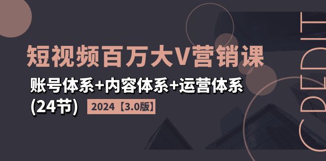 （11795期）2024短视频·百万大V营销课【3.0版】账号体系+内容体系+运营体系(24节)-中创网_分享中创网创业资讯_最新网络项目资源-网创e学堂