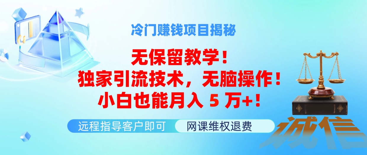 （11864期）冷门赚钱项目无保留教学！独家引流技术，无脑操作！小白也能月入5万+！-中创网_分享中创网创业资讯_最新网络项目资源-网创e学堂