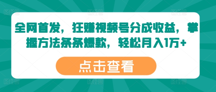 全网首发，狂赚视频号分成收益，掌握方法条条爆款，轻松月入1万+-中创网_分享中创网创业资讯_最新网络项目资源-网创e学堂