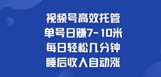 视频号高效托管，单号日赚7-10米，每日轻松几分钟，睡后收入自动涨-中创网_分享中创网创业资讯_最新网络项目资源-网创e学堂