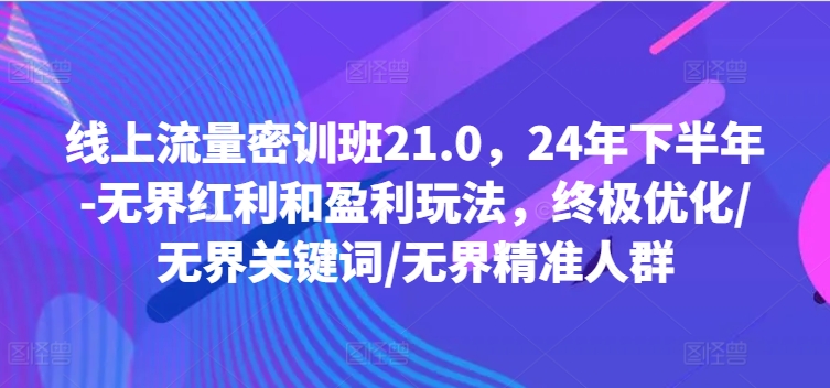 线上流量密训班21.0，24年下半年-无界红利和盈利玩法，终极优化/无界关键词/无界精准人群-中创网_分享中创网创业资讯_最新网络项目资源-网创e学堂