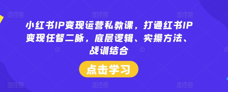 小红书IP变现运营私教课，打通红书IP变现任督二脉，底层逻辑、实操方法、战训结合-中创网_分享中创网创业资讯_最新网络项目资源-网创e学堂