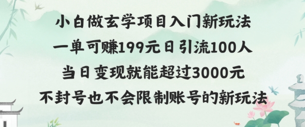 玄学项目入小白入门新玩法一单可赚199元日变现200+不封号不违规-中创网_分享中创网创业资讯_最新网络项目资源-网创e学堂