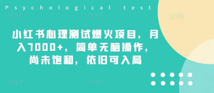 小红书心理测试爆火项目，月入7000+，简单无脑操作，尚未饱和，依旧可入局-中创网_分享中创网创业资讯_最新网络项目资源-网创e学堂