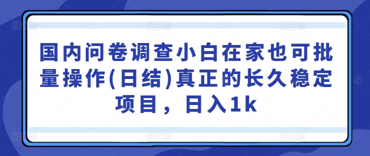 国内问卷调查小白在家也可批量操作(日结)真正的长久稳定项目，日入1k【揭秘】-中创网_分享中创网创业资讯_最新网络项目资源-网创e学堂