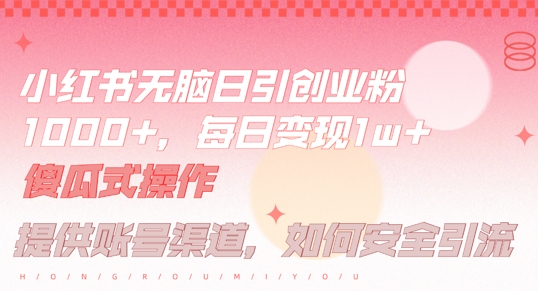 小红书无脑每日引流创业粉500+，小白每天只花半小时，躺赚长尾收益【揭秘】-中创网_分享中创网创业资讯_最新网络项目资源-网创e学堂