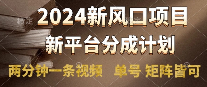 2024风口项目，新平台分成计划，两分钟一条视频，单号 矩阵皆可操作轻松上手月入9000+-中创网_分享中创网创业资讯_最新网络项目资源-网创e学堂