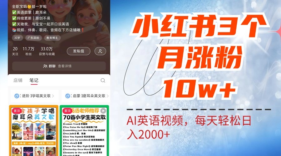 小红书三个月涨粉10W，AI英语视频0成本制作，每天轻松日入2000+-中创网_分享中创网创业资讯_最新网络项目资源-网创e学堂