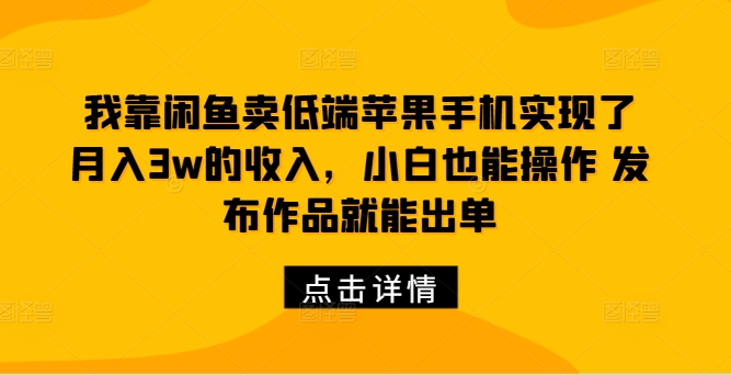 我靠闲鱼卖低端苹果手机实现了月入3w的收入，小白也能操作 发布作品就能出单-中创网_分享中创网创业资讯_最新网络项目资源-网创e学堂