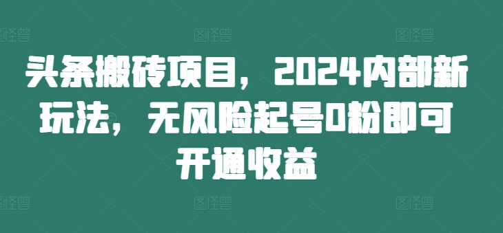 头条搬砖项目，2024内部新玩法，无风险起号0粉即可开通收益-中创网_分享中创网创业资讯_最新网络项目资源-网创e学堂