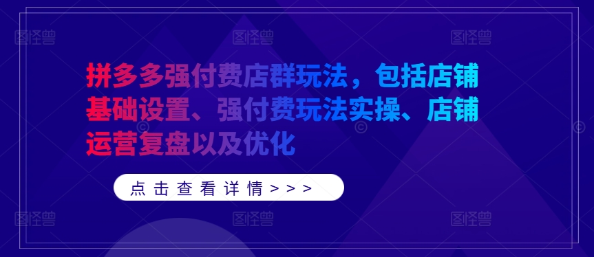 拼多多强付费店群玩法，包括店铺基础设置、强付费玩法实操、店铺运营复盘以及优化-中创网_分享中创网创业资讯_最新网络项目资源-网创e学堂