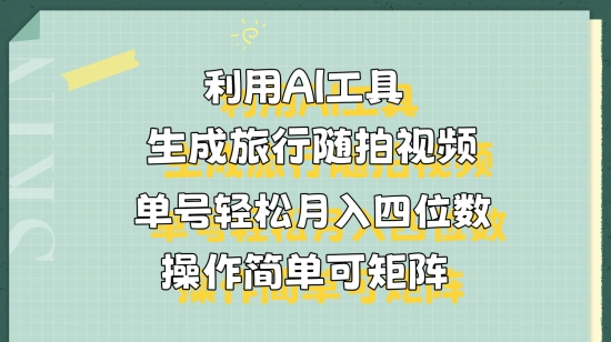 利用AI工具生成旅行随拍视频，单号轻松月入四位数，操作简单可矩阵-中创网_分享中创网创业资讯_最新网络项目资源-网创e学堂