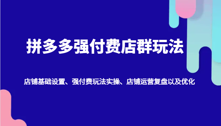 拼多多强付费店群玩法：店铺基础设置、强付费玩法实操、店铺运营复盘以及优化-中创网_分享中创网创业资讯_最新网络项目资源-网创e学堂