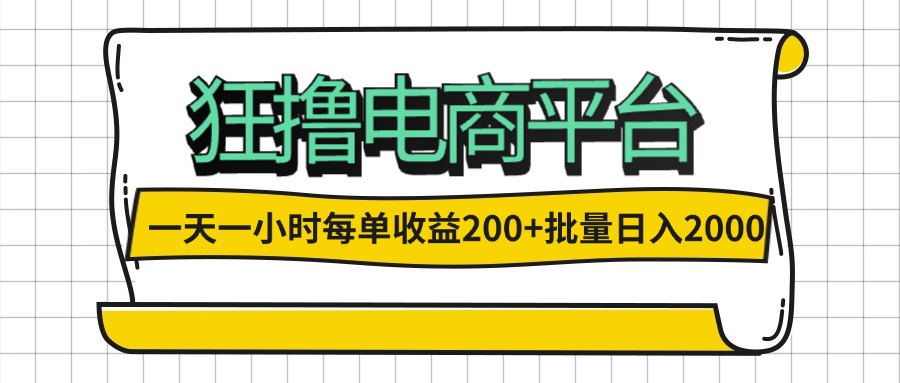 （12463期）一天一小时 狂撸电商平台 每单收益200+ 批量日入2000+-中创网_分享中创网创业资讯_最新网络项目资源-网创e学堂