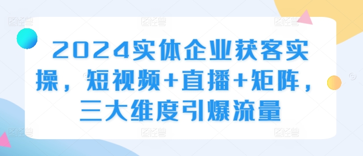 2024实体企业获客实操，短视频+直播+矩阵，三大维度引爆流量-中创网_分享中创网创业资讯_最新网络项目资源-网创e学堂