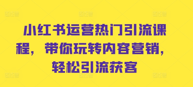 小红书运营热门引流课程，带你玩转内容营销，轻松引流获客-中创网_分享中创网创业资讯_最新网络项目资源-网创e学堂