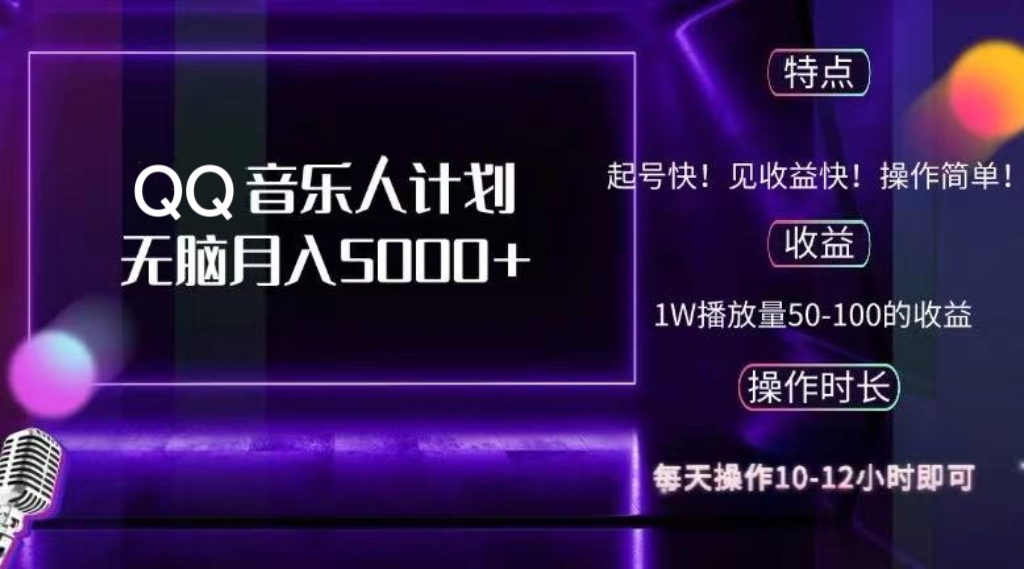 （12836期）2024 QQ音乐人计划，纯无脑操作，轻松月入5000+，可批量放大操作-中创网_分享中创网创业资讯_最新网络项目资源-网创e学堂