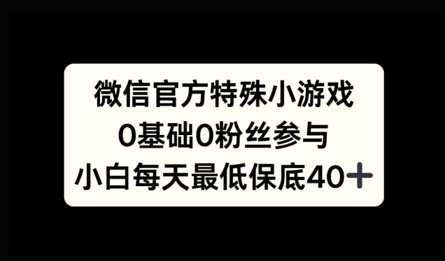 微信官方特定小游戏，0基础0粉丝，小白上手每天最少保底40+-中创网_分享中创网创业资讯_最新网络项目资源-网创e学堂