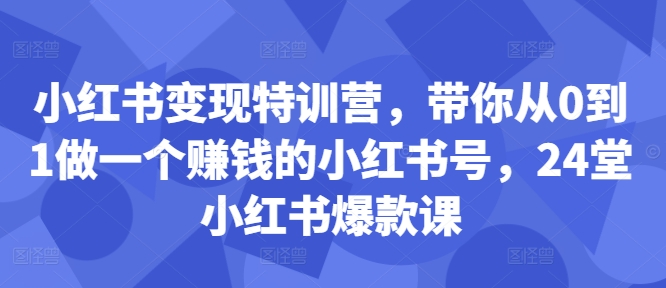 小红书变现特训营，带你从0到1做一个赚钱的小红书号，24堂小红书爆款课-中创网_分享中创网创业资讯_最新网络项目资源-网创e学堂