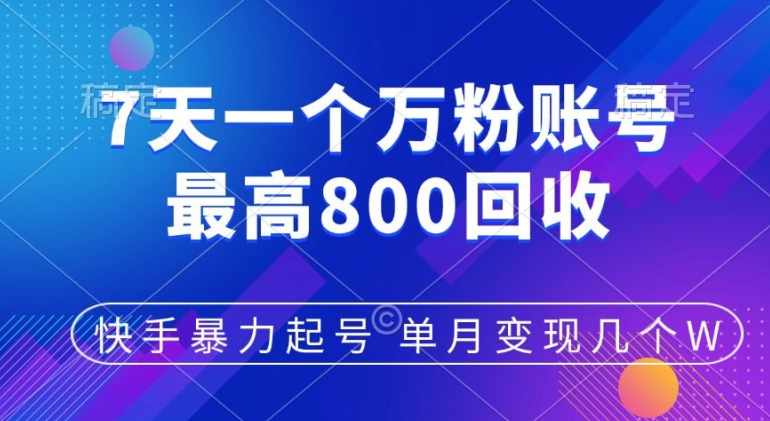 快手暴力起号，7天涨万粉，小白当天起号，多种变现方式，单月变现几个-中创网_分享中创网创业资讯_最新网络项目资源-网创e学堂