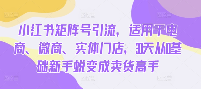 小红书矩阵号引流，适用于电商、微商、实体门店，30天从0基础新手蜕变成卖货高手-中创网_分享中创网创业资讯_最新网络项目资源-网创e学堂