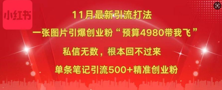 小红书11月最新图片打粉，一张图片引爆创业粉，“预算4980带我飞”，单条引流500+精准创业粉-中创网_分享中创网创业资讯_最新网络项目资源-网创e学堂