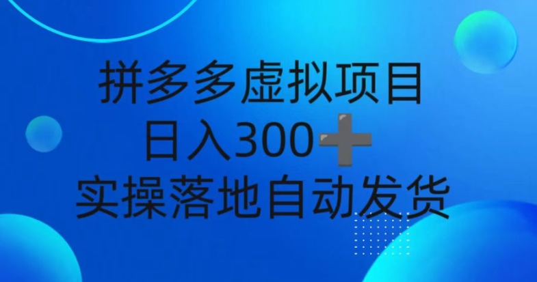 拼多多虚拟项目，新人日入3张，自动发货，实操落地可批量放大-中创网_分享中创网创业资讯_最新网络项目资源-网创e学堂