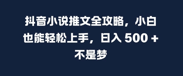 抖音小说推文全攻略，小白也能轻松上手，日入 5张+ 不是梦【揭秘】-中创网_分享中创网创业资讯_最新网络项目资源-网创e学堂