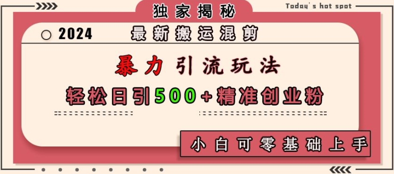 最新搬运混剪暴力引流玩法，轻松日引500+精准创业粉，小白可零基础上手-中创网_分享中创网创业资讯_最新网络项目资源-网创e学堂