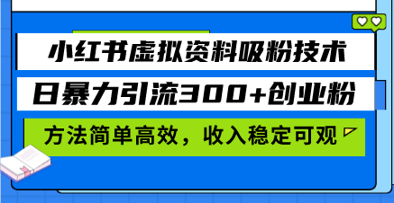 （13345期）小红书虚拟资料吸粉技术，日暴力引流300+创业粉，方法简单高效，收入稳…-中创网_分享中创网创业资讯_最新网络项目资源-网创e学堂