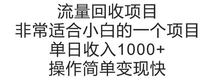 流量回收项目，非常适合小白的一个项目单日收入多张，操作简单变现快-中创网_分享中创网创业资讯_最新网络项目资源-网创e学堂