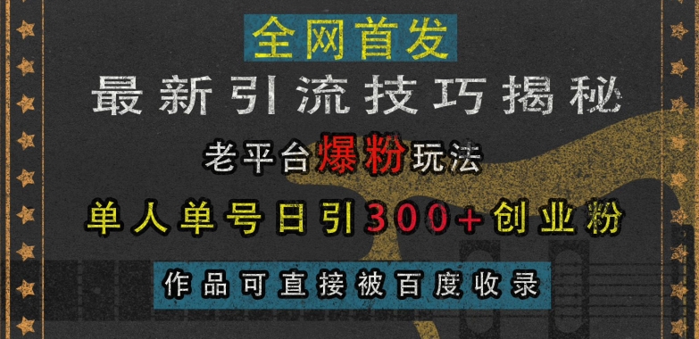 最新引流技巧揭秘，老平台爆粉玩法，单人单号日引300+创业粉，作品可直接被百度收录-中创网_分享中创网创业资讯_最新网络项目资源-网创e学堂