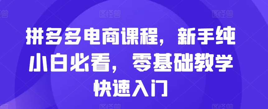 拼多多电商课程，新手纯小白必看，零基础教学快速入门-中创网_分享中创网创业资讯_最新网络项目资源-网创e学堂