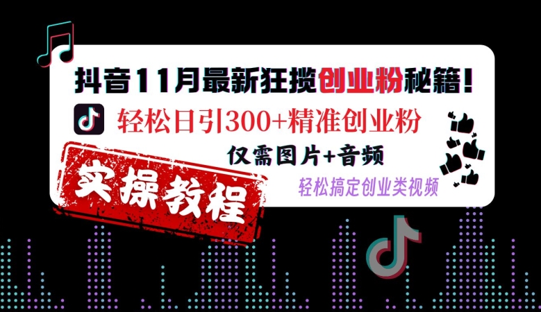 抖音11月最新狂揽创业粉秘籍，轻松日引300+精准创业粉，仅需图片+音频，轻松搞定创业类视频-中创网_分享中创网创业资讯_最新网络项目资源-网创e学堂