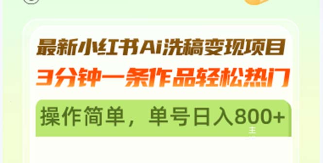 （13182期）最新小红书Ai洗稿变现项目 3分钟一条作品轻松热门 操作简单，单号日入800+-中创网_分享中创网创业资讯_最新网络项目资源-网创e学堂