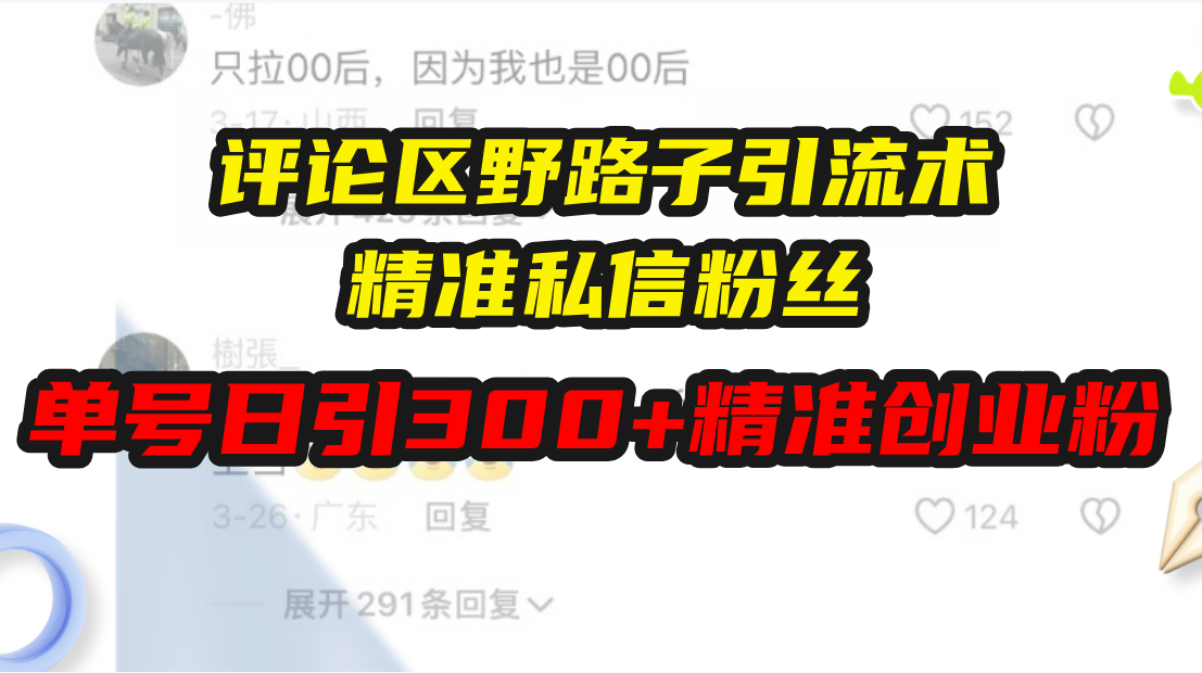 （13676期）评论区野路子引流术，精准私信粉丝，单号日引流300+精准创业粉-中创网_分享中创网创业资讯_最新网络项目资源-网创e学堂