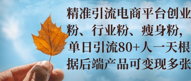 小投资撬动大收益，精准引流创业粉、行业粉，单日引流80+，一天可变现多张-中创网_分享中创网创业资讯_最新网络项目资源-网创e学堂