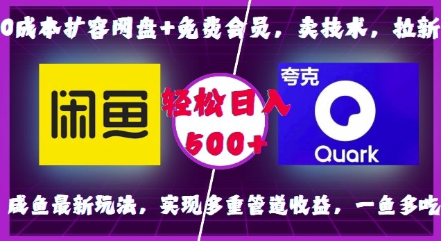 0成本扩容网盘+免费会员，卖技术，拉新，咸鱼最新玩法，实现多重管道收益，一鱼多吃，轻松日入500+-中创网_分享中创网创业资讯_最新网络项目资源-网创e学堂