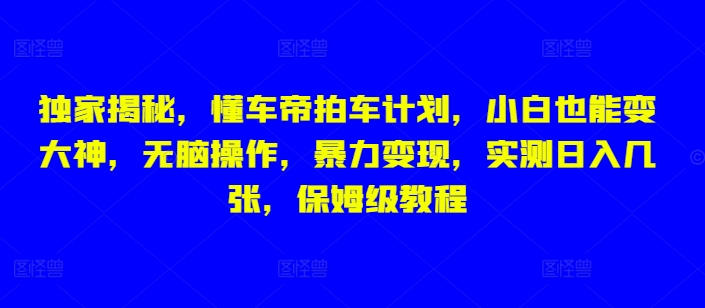 独家揭秘，懂车帝拍车计划，小白也能变大神，无脑操作，暴力变现，实测日入几张，保姆级教程-中创网_分享中创网创业资讯_最新网络项目资源-网创e学堂