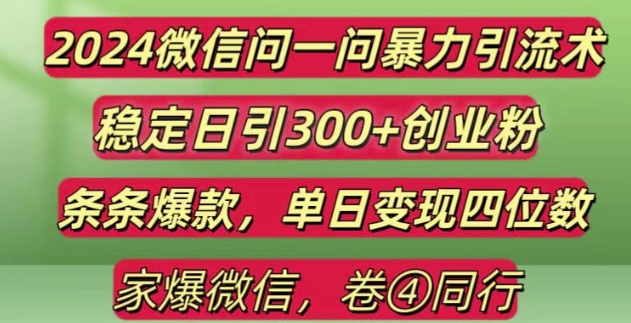 2024最新微信问一问暴力引流300+创业粉,条条爆款单日变现四位数【揭秘】-中创网_分享中创网创业资讯_最新网络项目资源-网创e学堂