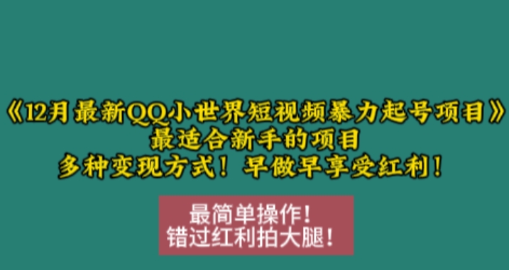 12月最新QQ小世界短视频暴力起号项目，最适合新手的项目，多种变现方式-中创网_分享中创网创业资讯_最新网络项目资源-网创e学堂