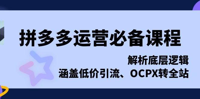 拼多多运营必备课程，解析底层逻辑，涵盖低价引流、OCPX转全站-中创网_分享中创网创业资讯_最新网络项目资源-网创e学堂