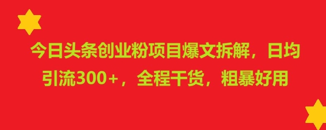 今日头条创业粉项目爆文拆解，日均引流300+，全程干货，粗暴好用-中创网_分享中创网创业资讯_最新网络项目资源-网创e学堂