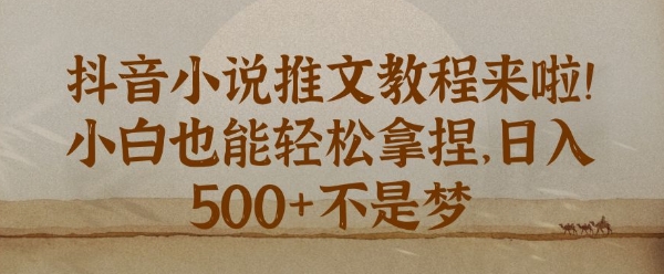 抖音小说推文新手教程，小白也能轻松拿捏，日入几张-中创网_分享中创网创业资讯_最新网络项目资源-网创e学堂