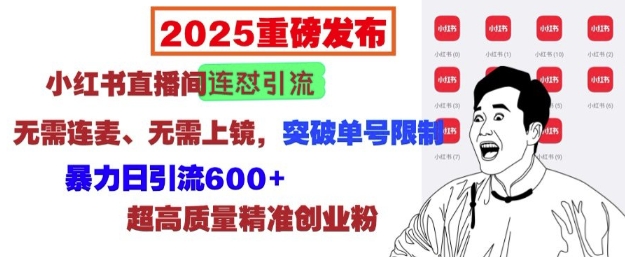 2025重磅发布：小红书直播间连怼引流，无需连麦、无需上镜，突破单号限制，暴力日引流600+-中创网_分享中创网创业资讯_最新网络项目资源-网创e学堂