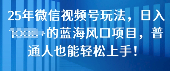 25年微信视频号玩法，日入几张的蓝海风口项目，普通人也能轻松上手!-中创网_分享中创网创业资讯_最新网络项目资源-网创e学堂