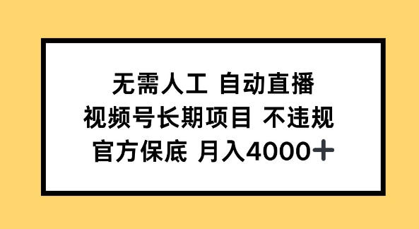 无需人工自动直播，视频号长期项目 不违规，官方保底月入4k左右-中创网_分享中创网创业资讯_最新网络项目资源-网创e学堂