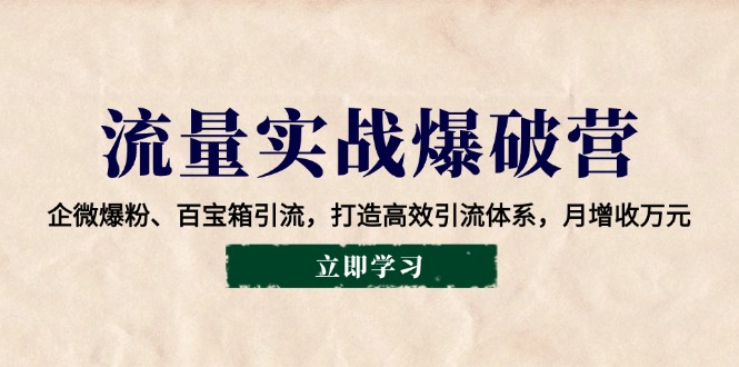 （14039期）流量实战爆破营：企微爆粉、百宝箱引流，打造高效引流体系，月增收万元-中创网_分享中创网创业资讯_最新网络项目资源-网创e学堂