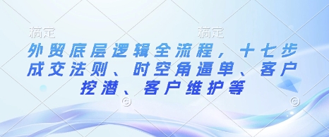 外贸底层逻辑全流程，十七步成交法则、时空角逼单、客户挖潜、客户维护等-中创网_分享中创网创业资讯_最新网络项目资源-网创e学堂