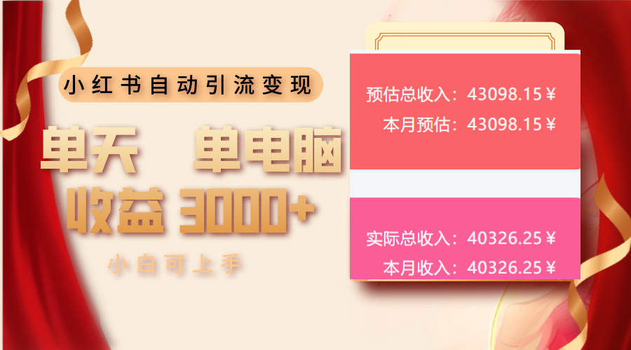 （13999期）小红书自动引流变现 单天单电脑收益3000+  小白可上手-中创网_分享中创网创业资讯_最新网络项目资源-网创e学堂